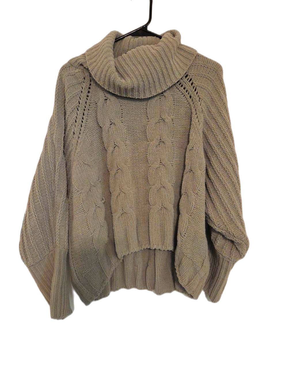 moon & madison Chunky Cable Turtleneck Sweater - Light Greenish Gray